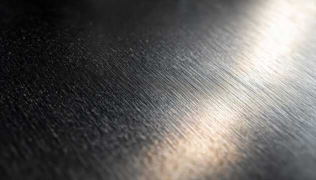 Ultra macro brushed metallic surface with fine micro scratches and reflective highlights