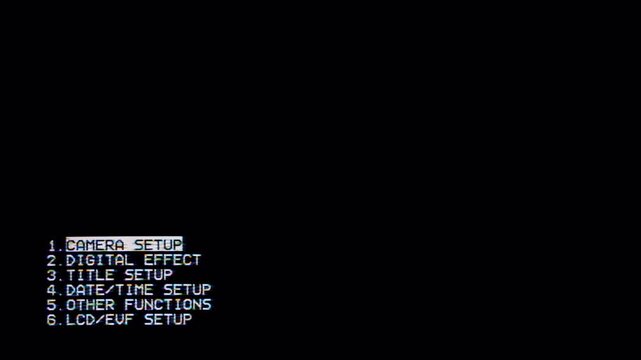 Abstract system menu animation with small digital text on black screen. Minimal loopable video interface inspired by terminal display, debug screen, and retro computer UI motion background.