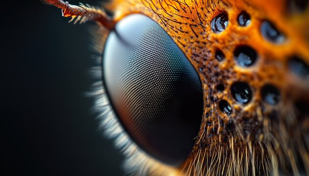 Ultra macro insect compound eye with intricate detail and reflective surface
