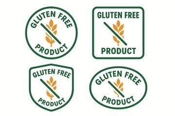 Gluten free product labels with wheat symbol in various shapes