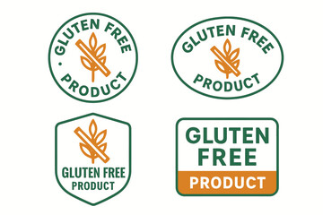 Obraz premium Collection of gluten-free product labels with wheat icons