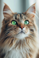 Closeup cat face with intense gaze. Pet portrait concept.