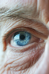 Senior eye looking forward in macro detail. Vision care concept.