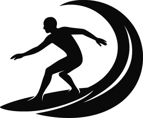 Silhouette of surfer riding a wave in dynamic motion