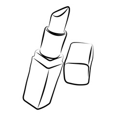 Hand drawn open lipstick doodle, feminine makeup cosmetic illustration ideal for beauty branding, planners, stickers and coloring pages