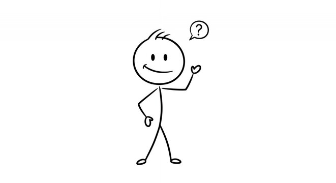 Confused Stick Figure with Question Mark on White Background
