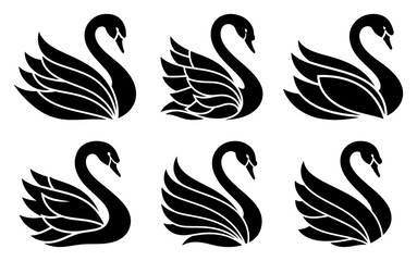 Fototapeta premium Elegant swan silhouette logo icon set collection of graceful bird shapes vector