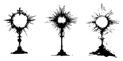Catholic Monstrance sketch set holy sacrament vessel religious symbol vector illustration