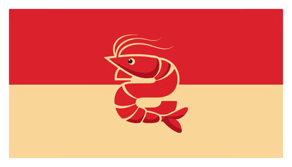 Red shrimp seafood logo design featuring stylized prawn on two-tone background