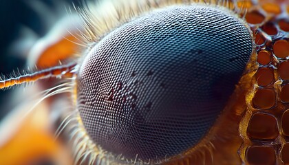 Ultra macro insect compound eye with intricate detail and reflective surface