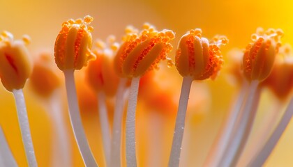Ultra macro pollen grain on flower stamen with detailed texture and natural color 