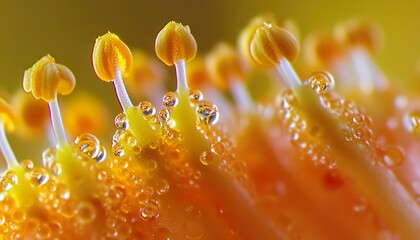 Ultra macro pollen grain on flower stamen with detailed texture and natural color 