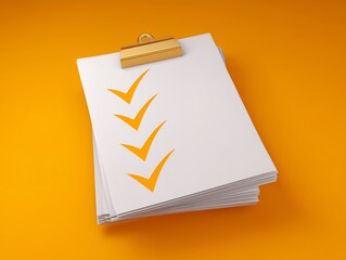 チェックマークが並ぶ用紙をクリップボードにまとめた確認作業と完了管理のイメージ