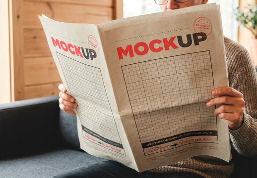 Man Reading Open Newspaper Back Mockup