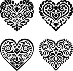 Decorative Ornamental Floral Heart Silhouette Vector Set