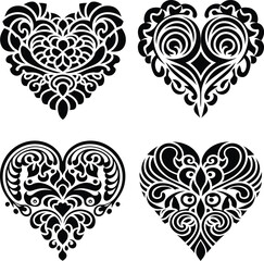 Decorative Ornamental Floral Heart Silhouette Vector Set