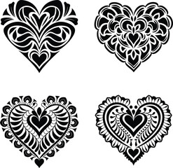 Decorative Ornamental Floral Heart Silhouette Vector Set