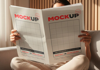 Woman Reading Newspaper Back Mockup