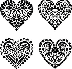 Decorative Ornamental Floral Heart Silhouette Vector Set