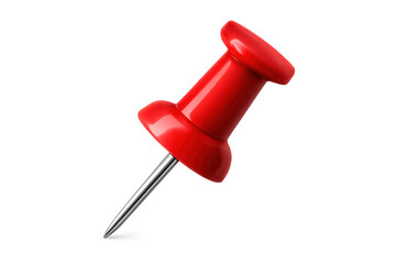 Red pushpin attaching documents, pinning important notes, marking locations, office supply, stationery item