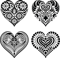 Decorative Ornamental Floral Heart Silhouette Vector Set