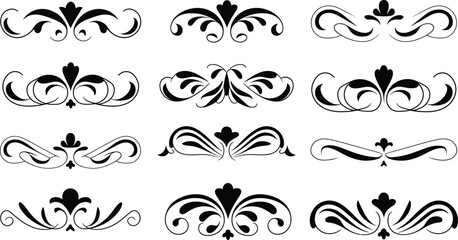 Set of decorative vector floral dividers and vintage calligraphic flourishes for page decoration