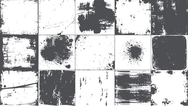 Black and grunge texture squares collection with varied distress patterns