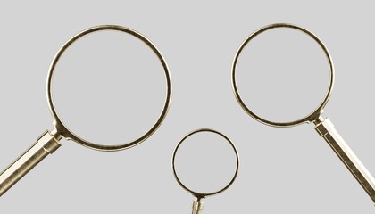3d magnifying glasses on solid grey background