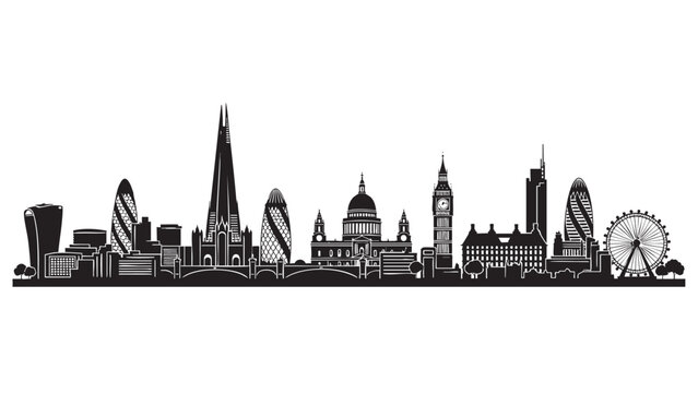 London Skyline Silhouette Illustration with Iconic Landmarks