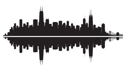 Fototapeta premium Silhouette of a city skyline with reflection in water for urban scenery design