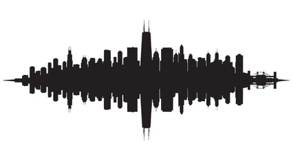 Naklejka premium Silhouette of a City Skyline with Reflection on a Plain Surface