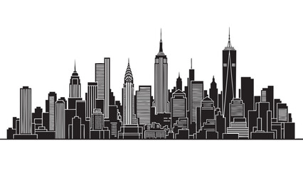Obraz premium Silhouette of a Modern City Skyline with Tall Skyscrapers and Buildings