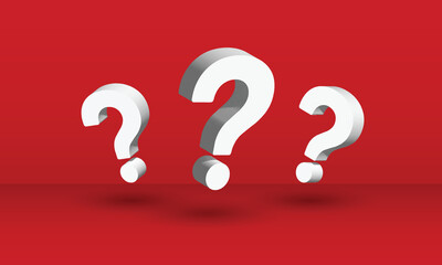 Vector 3D Three Question Marks On Red Background