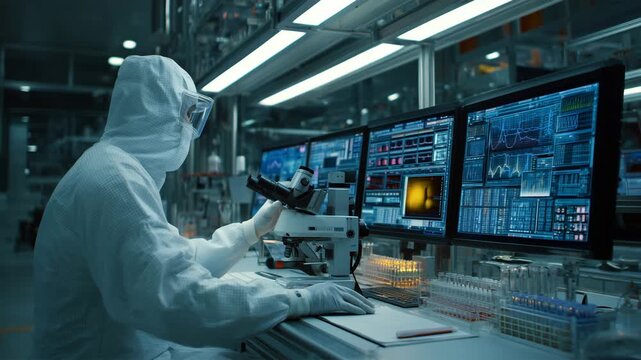 夜間ラボでデータ画面を見ながら入力作業する日本人技術者