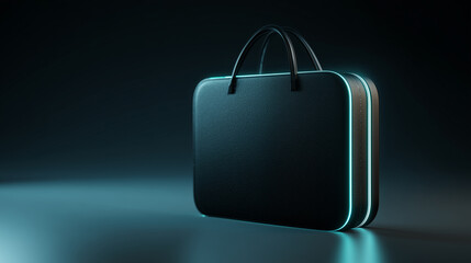 A floating minimalist briefcase with subtle glowing edges symbolizing modern business innovation and forward thinking representing sleek design mobility and the future of professional tools