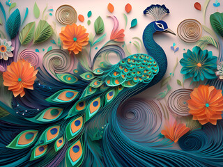 Fototapeta premium Illustration - Multi-media Peacock Design - AI Generated