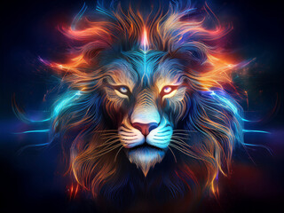 Illustration - Stylised and colorful male Lion