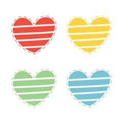 Vector Set Of Colorful Striped Heart With Dotted Line Icon