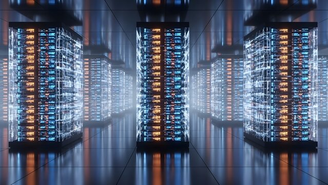 Data center servers cloud computing technology hardware concept dark background modern - Powered by Adobe