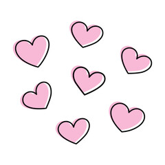 Vector Pink Heart With Outline Icon Set