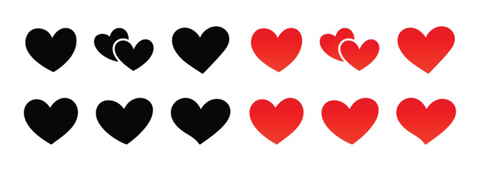 Vector Hand Drawn Black And Red Heart Icon Set