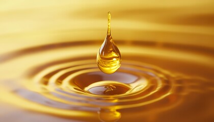 Ultra macro single olive oil droplet with golden reflections and surface tension 