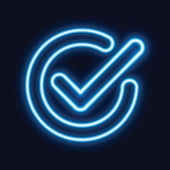 Vector Check With Circle Icon With Neon Style Background