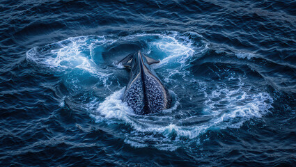 Majestic Humpback Whale Tail Fluke Diving into Deep Blue Ocean