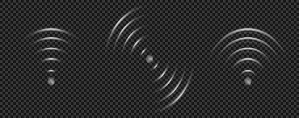 Sonar wave effect with circular wifi ripple and radar signal for technology. Concentric neon sound vibration frequency in radial ultrasonic motion for tech background. White transparent overlay