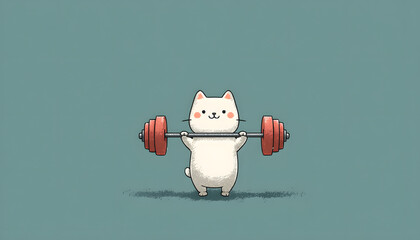 Adorable cat lifting weights. Created with Generative AI.