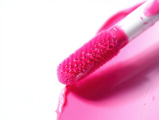 Extreme Close-up of Pink Lip Gloss Applicator Brush