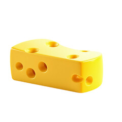 Bright Yellow Cheese Block with Holes on White Background.