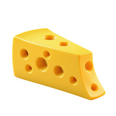 Delicious Yellow Cheese Wedge with Holes Isolated on White Background.