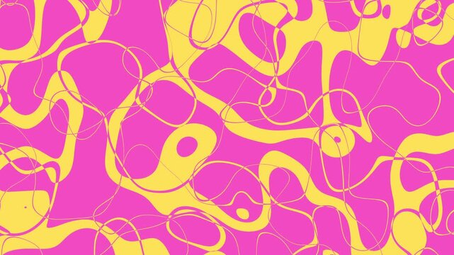 Psychedelic pink yellow abstract background loop. Fun animation of loopy lines.